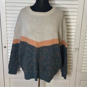 Crew Neck Cozy Color Block Sweater | Size Medium